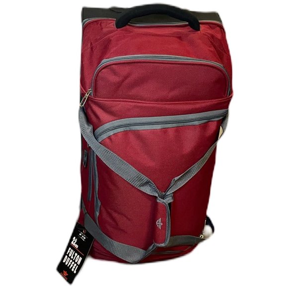 DOCKERS Red Rolling Duffel Bag - 22inch 5 Pocket Fulton Duffel X-Large - Picture 4 of 6